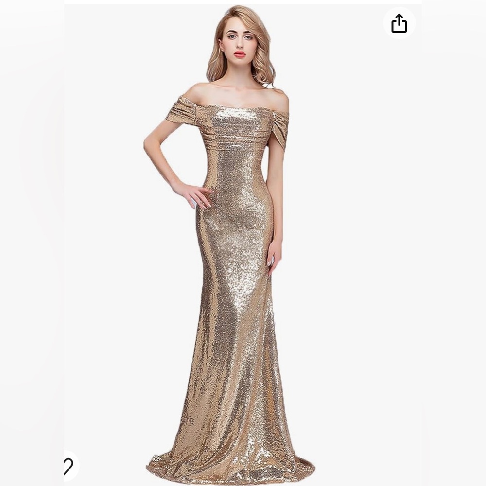Sequin off the shoulder gown